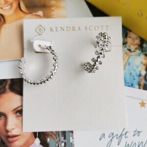 New Kendra Scott Jada White Crystal Small Hoop Earrings Silver